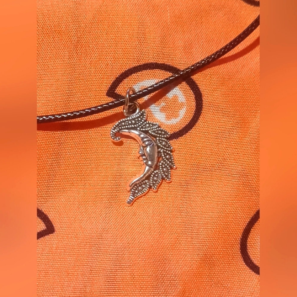Black cord necklace with moon charm